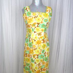 Vintage 1960s Size Small/Medium Retro Floral Ankle Length Dress With Rosette